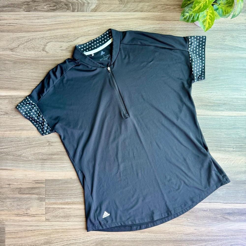 Adidas Ultimate 365 Printed Black Quarter-Zip Short Sleeve Golf Shirt Size L - Picture 2 of 14